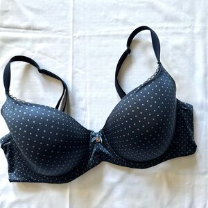 Victoria’s Secret Navy Blue Swiss Dot Body by Victoria Lined Demi bra 36DD